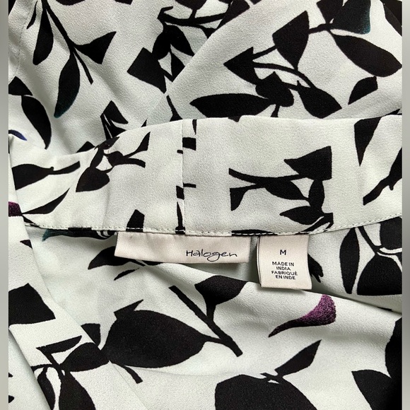 Halogen Sleeveless V-Neck Blouse Shirt Top Semi Sheer Black Gray Leaves l or m - Picture 6 of 7